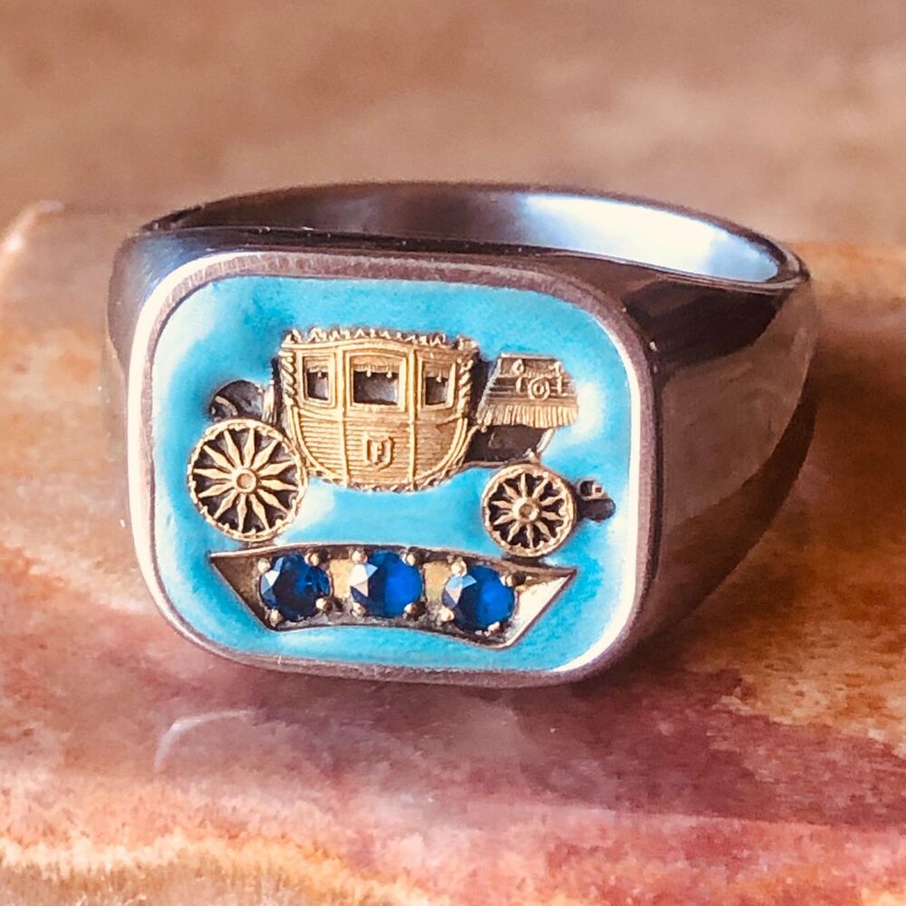 Vintage GM Body by Fisher Coach 10 Yr Service Ring 3 Sapphires Size 9.5